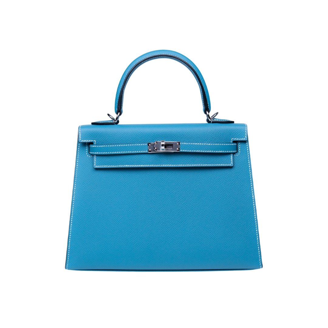 SAC KELLY II Sellier 25 Veau Epsom D2 New Bleu Jean- New Bleu Jean