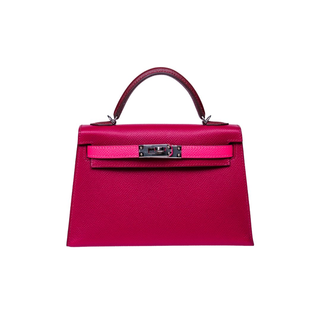 SAC KELLY II Sellier Mini Tricolore Veau Epsom Rub - IS/ROSE Azalee